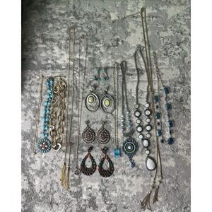 Mixed Fashion Jewelry Lot (14) Necklaces Earrings Boho Statement